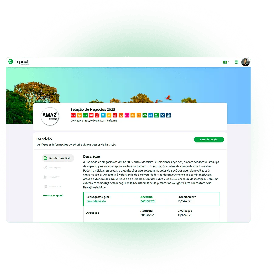 Gestão de editais e programas - Interface da plataforma